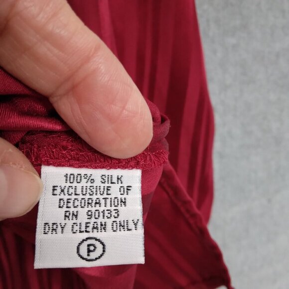 Bob Mackie | 100% Silk Subtle Stripe Blouse Top Cranberry Red | Size L - Picture 8 of 8